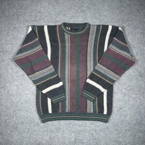 Vtg Etchings Knit Sweater Men Medium Multicolor Vertical Stripe Coogi Style 90s